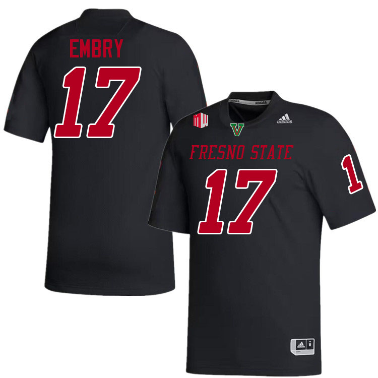 Men #17 Jakari Embry Fresno State Bulldogs College Football Jerseys Stitched-Black